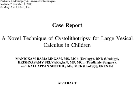 Novel Technique of Cystolithotripsy for Large Vesical Calculus
