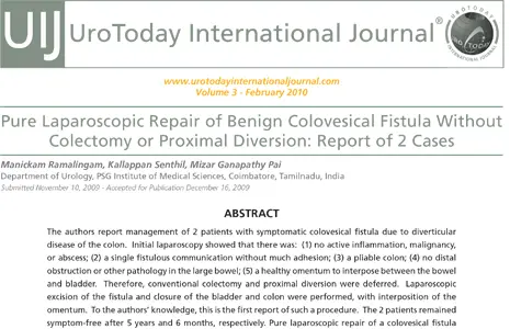Pure laparoscopic repair of benign colovesical fistula without colectomy or proximal diversion