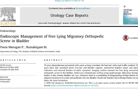 Endoscopic Management of Free Lying Migratory Orthopedic Screw in Bladder