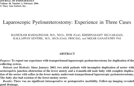 Laparoscopic pyeloureterostomy: experience in three cases.